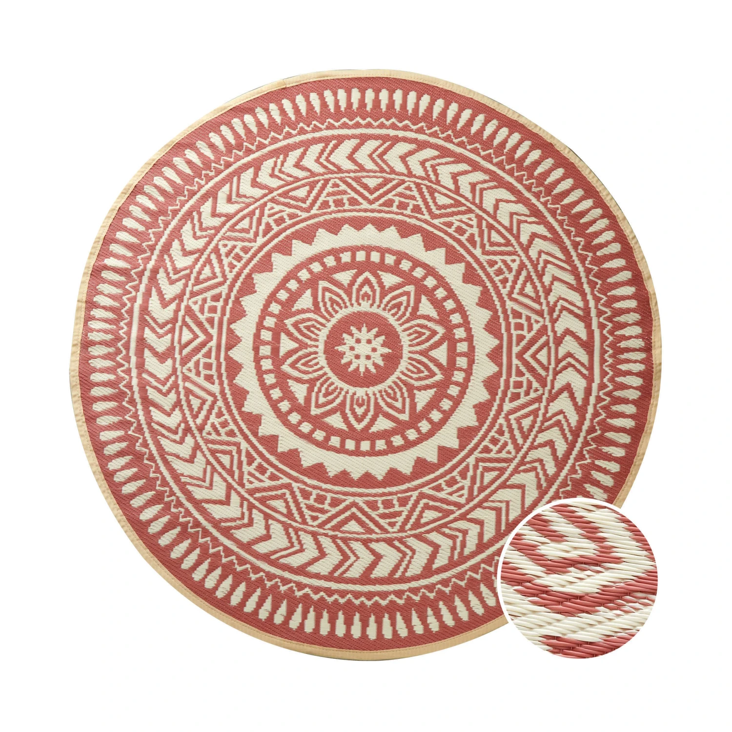 In- & Outdoor-Teppich Ø150cm COLOUR CLASH in Hellrot-Creme In- & Outdoor-Teppich Ø150cm COLOUR CLASH In Hellrot-Creme -Butlers Geschäft butlers in and outdoor teppich o150cm colour clash in hellrot creme