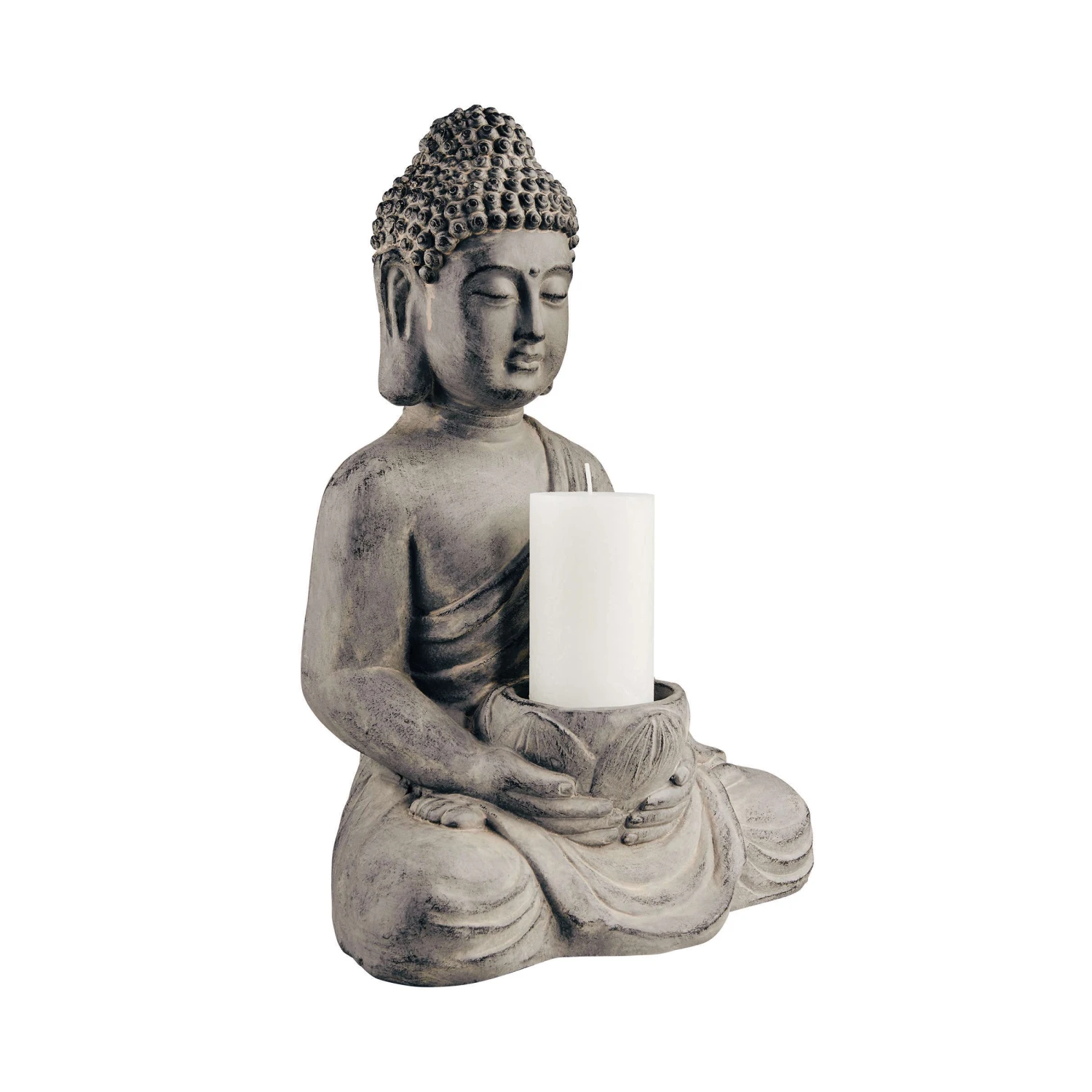 Statue mit Kerzenteller Höhe 46cm BUDDHA in Grau Statue Mit Kerzenteller Höhe 46cm BUDDHA In Grau -Butlers Geschäft butlers statue mit kerzenteller hohe 46cm buddha in grau 4