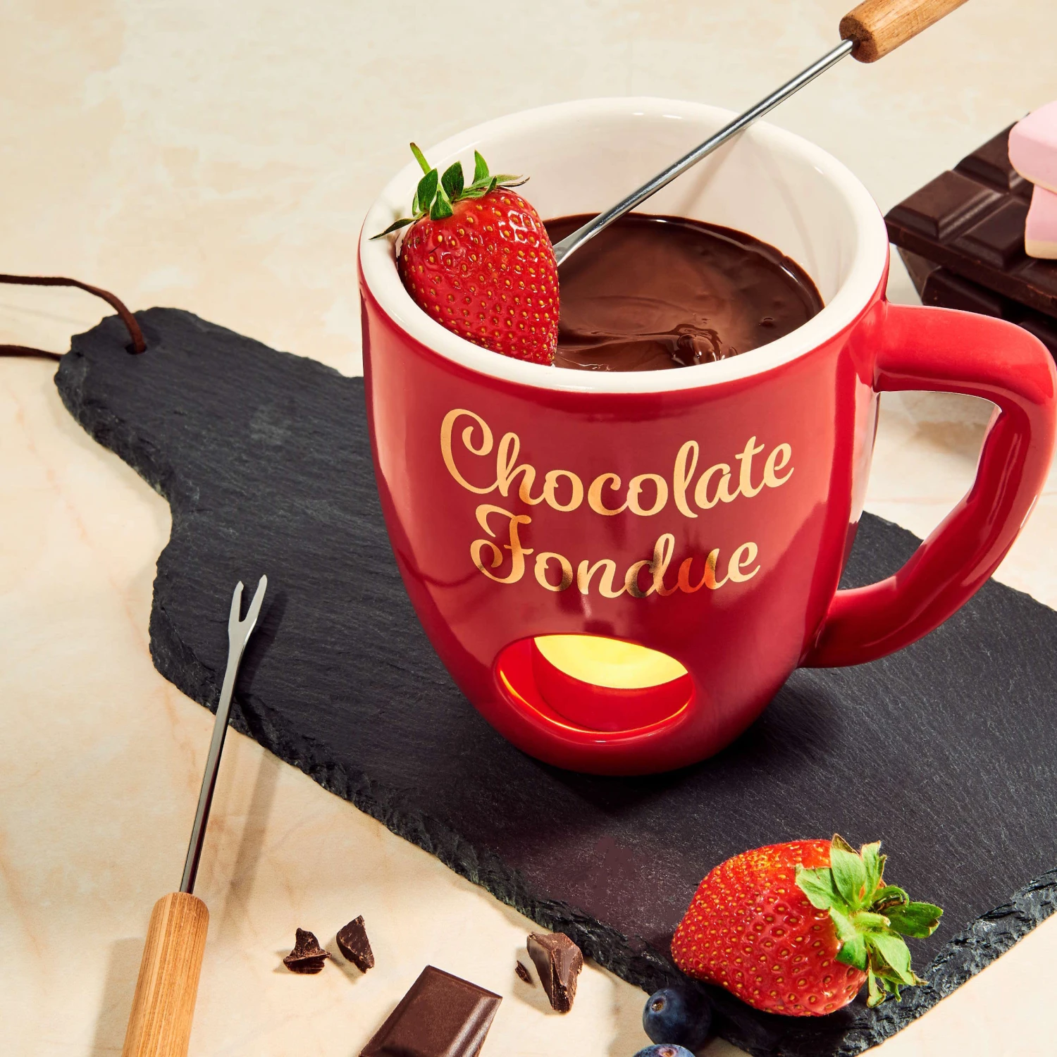 Tasse mit 2 Gabeln CHOCOLATE FONDUE in Rot Tasse Mit 2 Gabeln CHOCOLATE FONDUE In Rot -Butlers Geschäft butlers tasse mit 2 gabeln chocolate fondue in rot 1